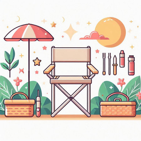 Illustration of beach chair in flat design style. Vector illustration.のイラスト素材
