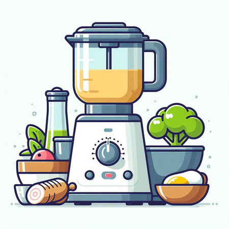 Kitchen blender with ingredients. Vector illustration in flat cartoon style.のイラスト素材
