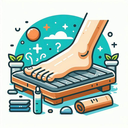 Foot massage concept. Vector illustration of foot massage on wooden platform.のイラスト素材