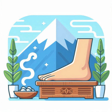 Vector illustration of a foot on a pedestal in the mountains.のイラスト素材