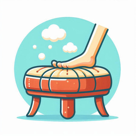 Illustration of a foot massage on a wooden stool. Vector illustrationのイラスト素材