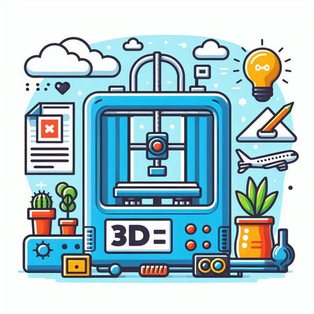 3D printer. Colorful vector illustration in flat cartoon style.のイラスト素材
