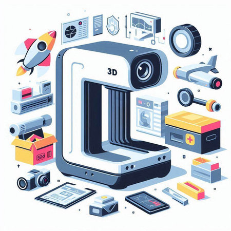 3d isometric vector illustration of a modern digital camera with a set of equipment.のイラスト素材