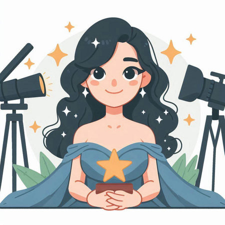 Girl with star in hands. Vector illustration in flat cartoon style.のイラスト素材