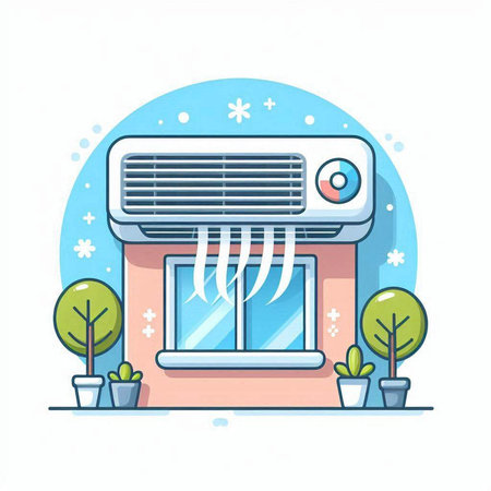 Air conditioner in the house. Flat design. Vector illustration.のイラスト素材