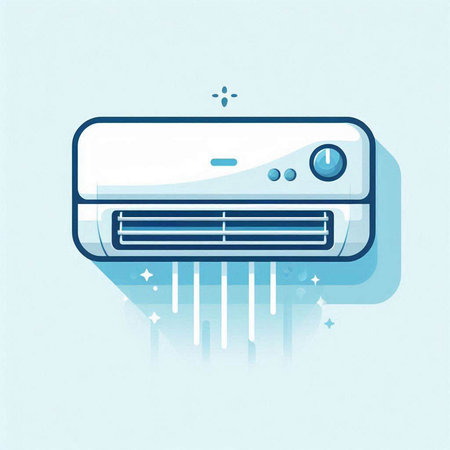 Air conditioner icon. Vector illustration in flat style. Blue color.のイラスト素材