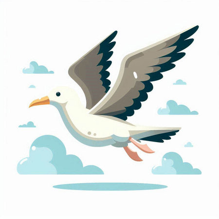 Seagull flying in the sky. Vector illustration in flat style.のイラスト素材