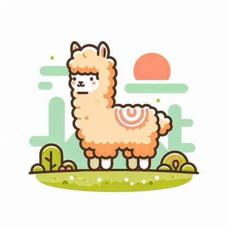 Llama cute cartoon character. Vector illustration in flat style.のイラスト素材