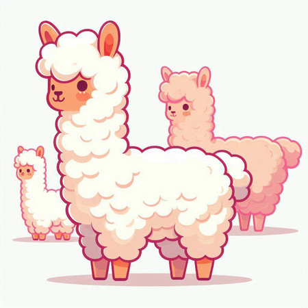 Cute cartoon alpaca and lama. Vector illustration.のイラスト素材