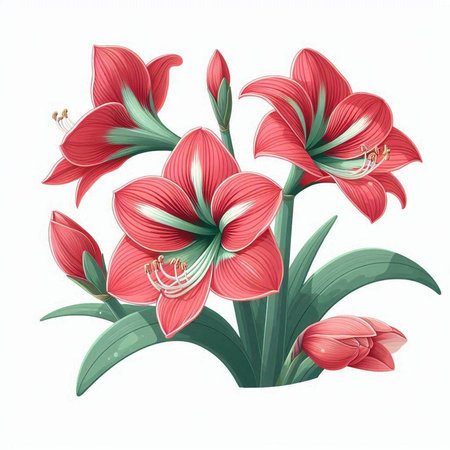 Red amaryllis flowers isolated on white background. Vector illustration.のイラスト素材