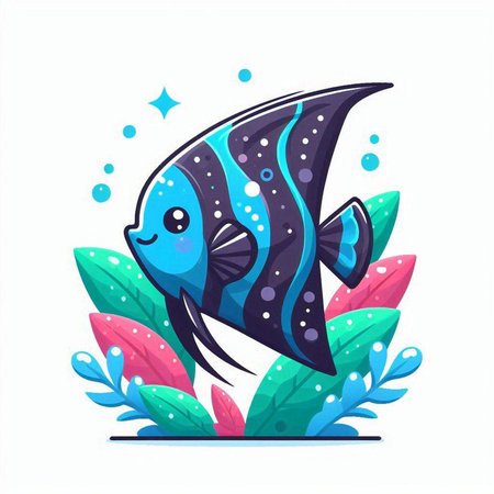 Cute cartoon blue fish in the ocean. Colorful vector illustration.のイラスト素材
