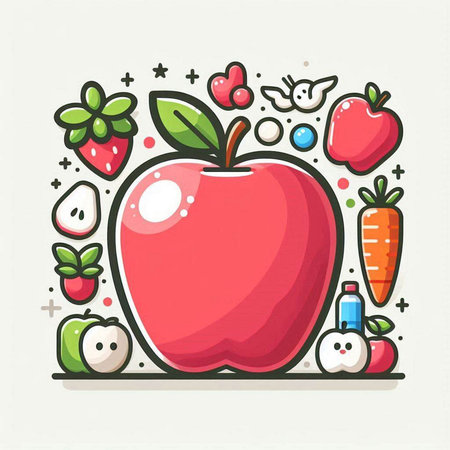 Fruit and vegetable icon in line art style. Vector illustration.のイラスト素材