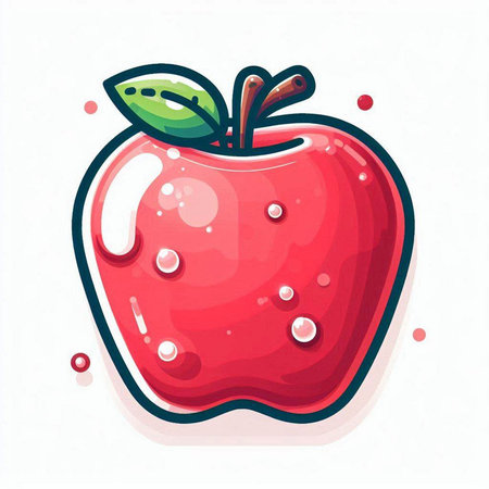 Red apple with water drops isolated on white background. Vector illustration.のイラスト素材