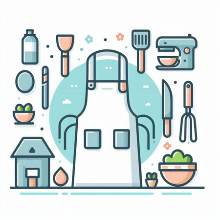 Kitchen tools. Vector illustration in line art style for web designのイラスト素材