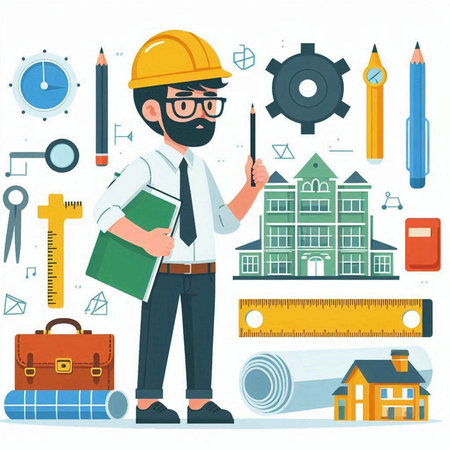 Engineer, architect, builder, engineer, engineer, architect, architect, engineer, engineer, architect, architect, engineer, engineer, engineer, architect, builder, architect, vector illustrationのイラスト素材