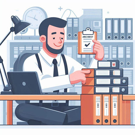 Businessman working in office. Vector illustration in flat cartoon style.のイラスト素材