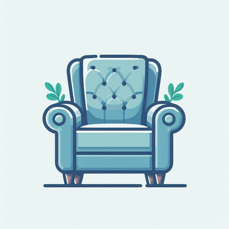 Armchair with pillows and leaves. Vector illustration in flat styleのイラスト素材