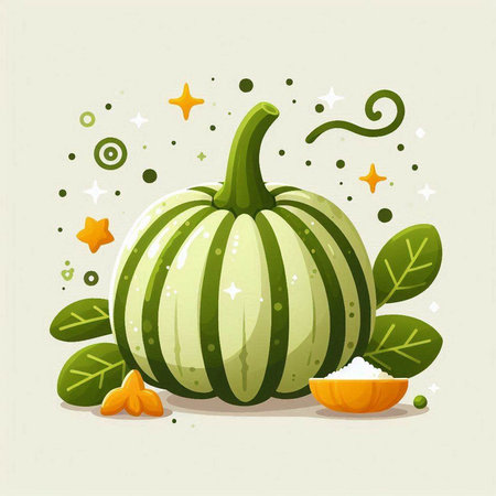 Pumpkin with green leaves and fruits. Vector illustration for your designのイラスト素材