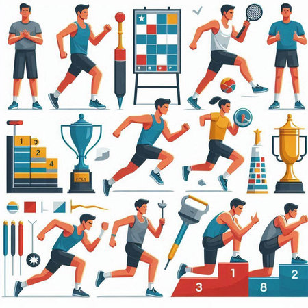 Athletics and fitness icons set. Flat vector illustration.のイラスト素材