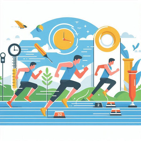 Vector illustration of people running in the park. Flat style design.のイラスト素材