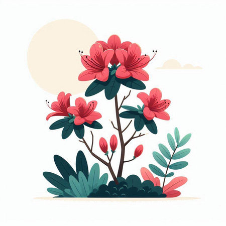 Rhododendron flowers in the garden. Vector illustration.のイラスト素材