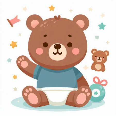 Cute bear sitting on the floor. Vector illustration of a baby bear.のイラスト素材