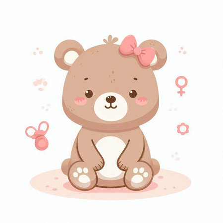 Cute teddy bear sitting on the ground. Vector illustration.のイラスト素材
