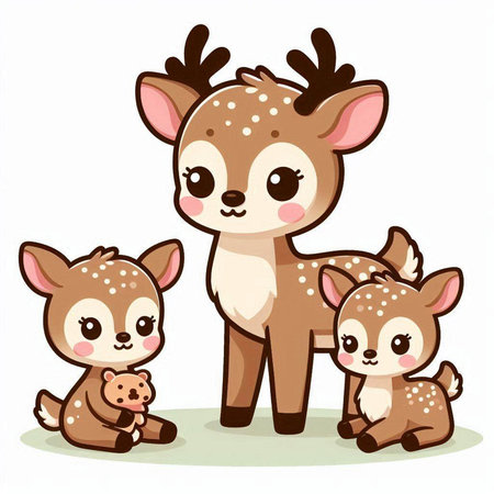 Cute cartoon deer family. Vector illustration isolated on white background.のイラスト素材