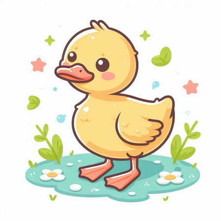 Cute duckling cartoon vector illustration isolated on a white background.のイラスト素材