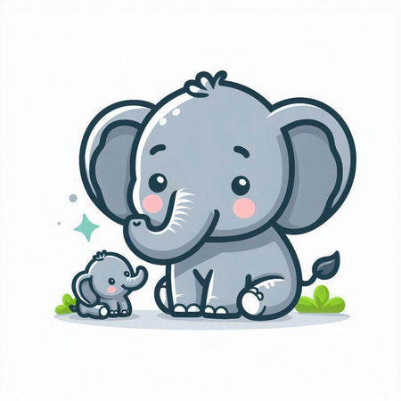 Cute cartoon elephant and mouse on white background. Vector illustration.のイラスト素材
