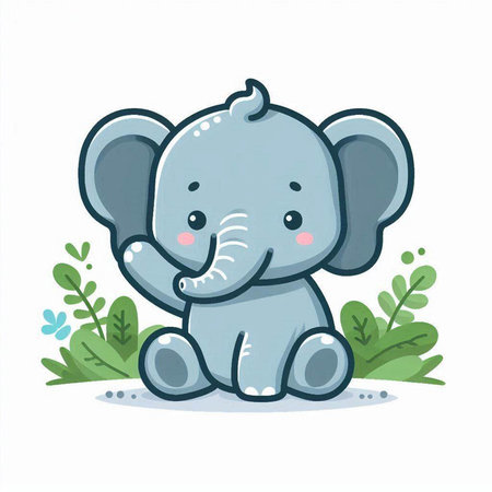 Cute little baby elephant sitting on the ground. Vector illustration.のイラスト素材
