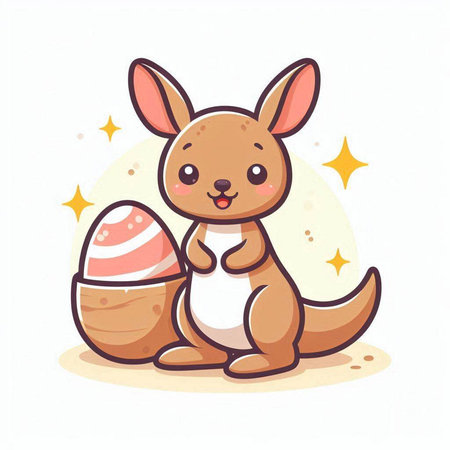 Cute kangaroo sitting with easter egg. Vector illustrationのイラスト素材