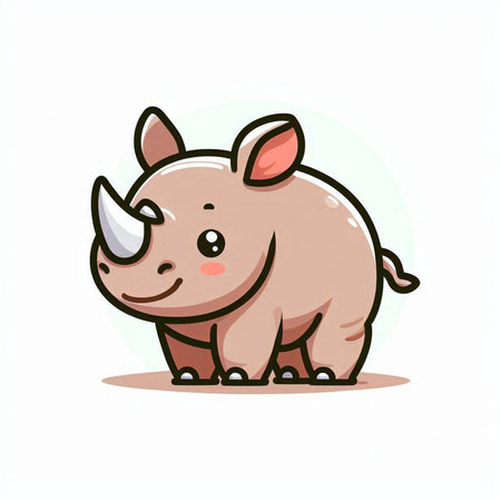 Cute cartoon rhinoceros. Vector illustration on white background.のイラスト素材