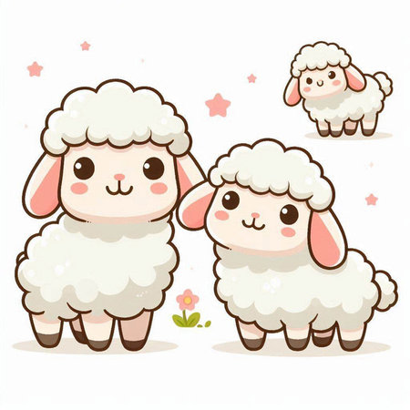 Cute sheeps. Vector illustration isolated on a white background.のイラスト素材