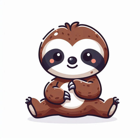 Cute cartoon sloth sitting on the ground. Vector illustration.のイラスト素材