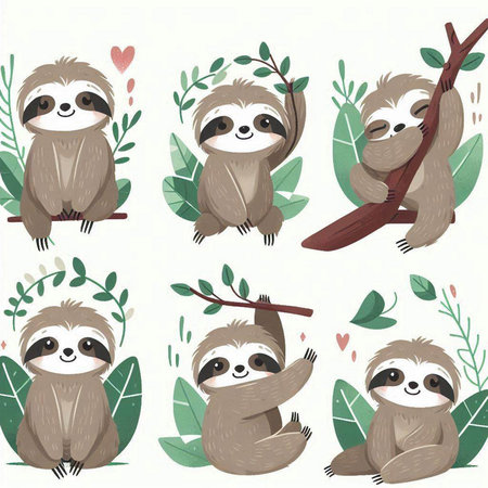 Set of cute sloths. Vector illustration. Cartoon animal character.のイラスト素材