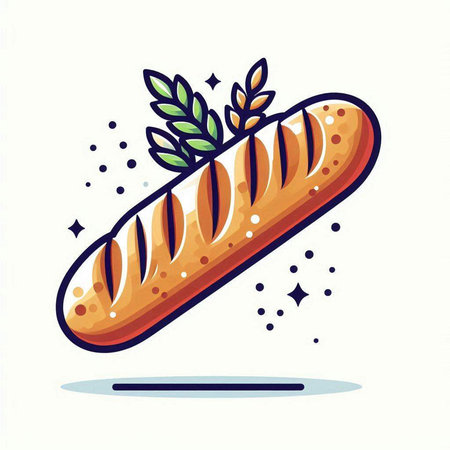 delicious french bread with leafs and stars isolated icon vector illustration designのイラスト素材