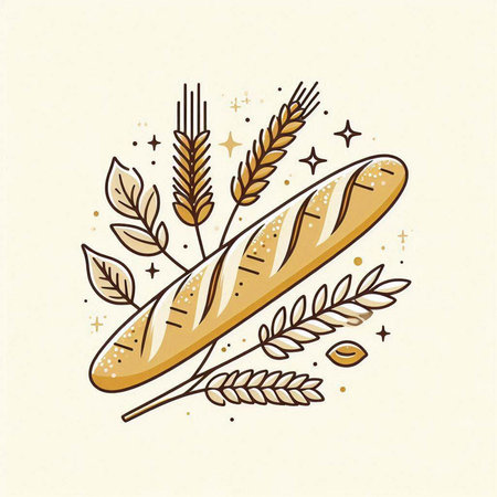 Baguette and wheat. Vector hand drawn illustration in vintage style.のイラスト素材