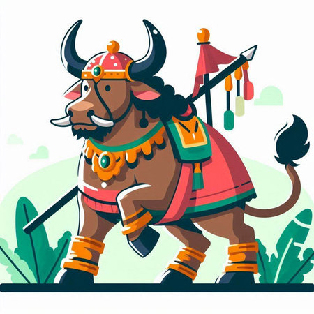Vector illustration of a bull in indian costume on white background.のイラスト素材