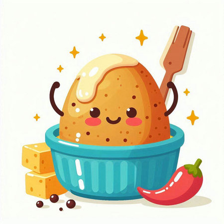 Cute kawaii fried chicken in a bowl. Vector illustrationのイラスト素材