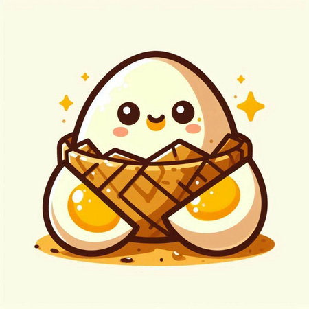 Cute cartoon chicken egg. Vector illustration of cute chicken egg character.のイラスト素材