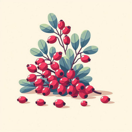 Illustration of a rowan branch with red berries. Vector illustration.のイラスト素材
