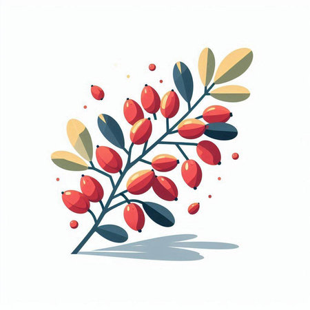 Vector illustration of rosehip branch with berries isolated on white background.のイラスト素材
