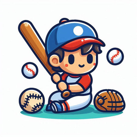 baseball player with ball and bat on white background, vector illustrationのイラスト素材