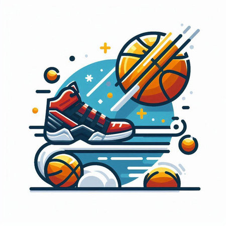 Basketball player, basketball ball and sneakers. Vector illustration in flat styleのイラスト素材