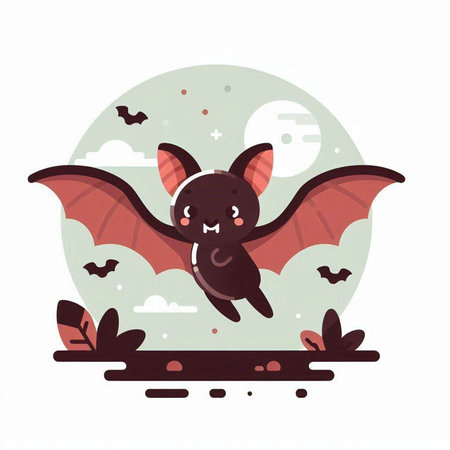Cute bat flying in the sky. Vector illustration in flat style.のイラスト素材