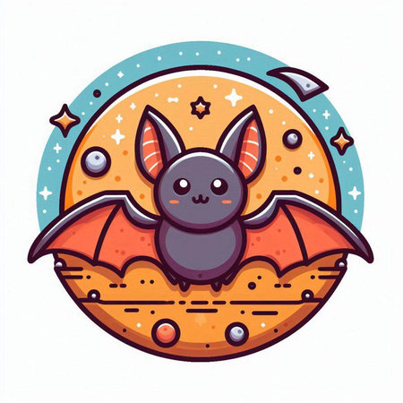 Cute bat on the moon. Vector illustration in cartoon style.のイラスト素材