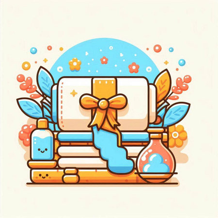 Gift box with ribbon and bow. Vector illustration in flat style.のイラスト素材