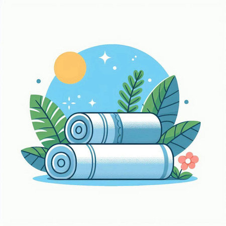 towels and flowers on a white background. vector illustration.のイラスト素材