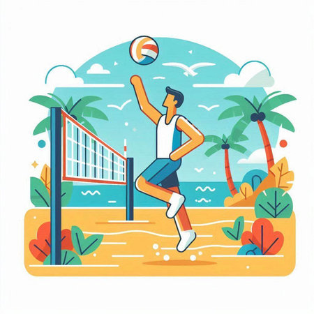 Volleyball player on the beach. Flat style vector illustration.のイラスト素材